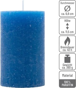 Set de lumânări rustice, 11,5 cm, Ø 6,8 cm, albastru, 6 buc.