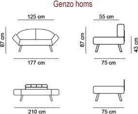 Canapea extensibila 2 locuri living 205X80 cm – stofa &amp; metal, multicolora – Genzo