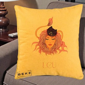Perna Personalizata Zodie Leu, 40x40 cm, Galben, Husa Detasabila, Perna Inclusa, BEKZ®