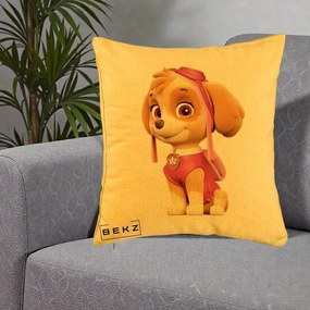 Perna Personalizata Skye PAW Patrol Roz, 40x40 cm, Galben, Husa Detasabila, Perna Inclusa, BEKZ®