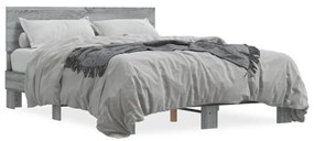 3280210 vidaXL Cadru de pat, gri sonoma, 135x190 cm, lemn prelucrat și metal