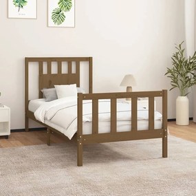 3188159 vidaXL Cadru de pat cu tăblie, maro miere, 100x200 cm, lemn masiv pin