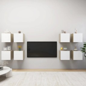 Dulapuri TV cu montaj pe perete, 8 buc., alb si stejar Sonoma, 30,5x30x30 cm 8, alb si stejar sonoma