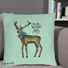 Perna Decorativa Ren Tis the Season to be Jolly, 40x40 cm, Verde Menta, Husa Detasabila, Perna Inclusa, BEKZ®