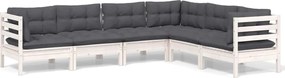 vidaXL Set mobilier de grădină cu perne, 6 piese, alb, lemn masiv pin