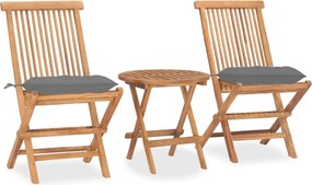 vidaXL Set mobilier pliabil exterior cu perne 3 piese, lemn masiv tec