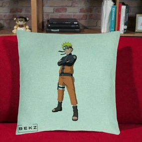 Perna Personalizata Naruto Uzumaki Portret Complet, 40x40 cm, Verde Menta, Husa Detasabila, Perna Inclusa, BEKZ®