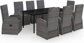 vidaXL Set de mobilier pentru grădină, cu perne, 9 piese, gri