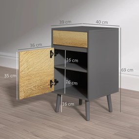 HOMCOM Lot de 2 noptiere masă de noapte cu sertare și dulap, stil modern, 40 x 39 x 69 cm, gri închis | Aosom Romania