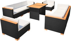vidaXL Set mobilier de grădină cu perne, 10 piese, negru, poliratan