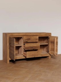 Comoda natur, din lemn de stejar, cu 3 sertare si 2 usi, aspect rustic, Newhill