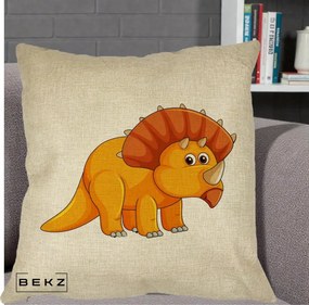 Perna Decorativa Triceratops Portocaliu, 40x40 cm, Crem, Husa Detasabila, Perna Inclusa, BEKZ®