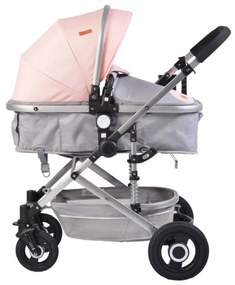 Carucior nou nascuti 2 in 1 NOVOKIDS™ Ciarra Silver PRO , Cu geanta bebe, Cadru Aluminiu , Amortizoare, Roti din cauciuc plin AVE, Landou, Modul