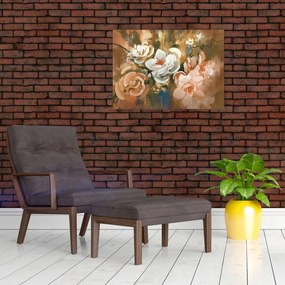 Tablou pe sticlă - Buchet de flori pictat (70x50 cm)