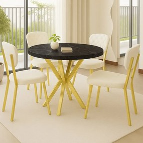 Masa de bucatarie rotunda din MDF, marmorat negru, texturata, Homs 80x80x75 cm