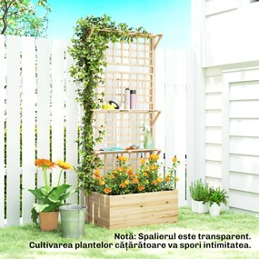 Outsunny Strat Înălțat din Lemn cu Suport și Acoperiș, Fiorieră Elevată pentru Exterior cu 2 Rafturi, Orificiu de Drenare și Material Textil pentru Plante Cățărătoare, Legume și Flori, Natural | Aosom Romania