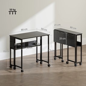 HOMCOM Birou Pliant 80cm Depozitare Negru | Aosom Romania