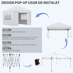Outsunny Cort Pliabil 3x3m cu Înălțime Reglabilă, Design Pop Up, Ferestre, Alb, Perfect pentru Evenimente în Aer Liber | Aosom Romania