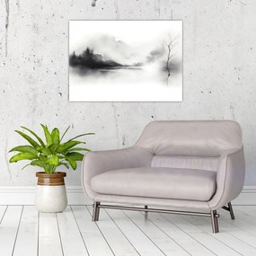 Tablou pe sticlă - pictură cu cerneală de peisaj (70x50 cm)
