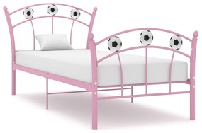 324747 vidaXL Cadru de pat, cu model de fotbal, roz, 90 x 200 cm, metal