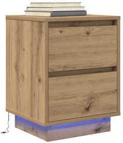 vidaXL Noptiera cu lumini LED Stejar Artisan 38x34x50 cm
