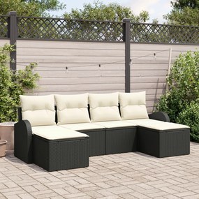 vidaXL Set de canapele pentru grădină cu pernă 6 pcs Negru Rattan poli