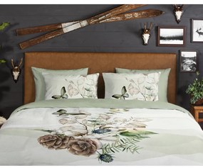 Lenjerie de pat verde/crem din flanelă pentru pat de o persoană/extinsă 140x220 cm Marjan – Good Morning