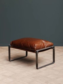 Taburet pentru picioare din piele naturală full grain, maro, cu cadru din bandă de metal, 40 x 69 x 46 cm, „Homy”