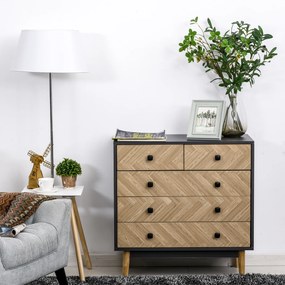 HOMCOM Noptieră Modernă din Lemn cu 5 Sertare și Picioare Ridicate din Pin, Design Elegant, Gri Închis, 80x40x80cm | Aosom Romania