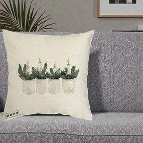 Perna Decorativa Lumanari in Borcane cu Eucalipt, 40x40 cm, Ecru, Husa Detasabila, Perna Inclusa, BEKZ®