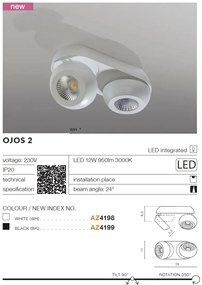 Spot LED aplicat directionabil de tavan/plafon OJOS 2 negru