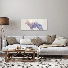 Tablou - Lupul arctic oglindit în peisaj sălbatic (120x50 cm)