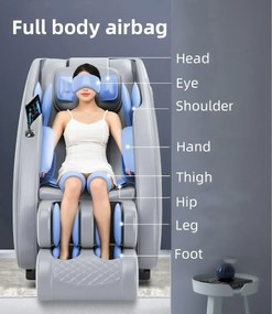 Fotoliu de Masaj TROIAN, cu Incalzire, AI Voice, Tableta touch screen, Bluetooth, Display, Zero Gravity, 2 Boxe, Moduri Automate, PU