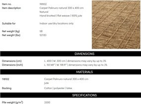 Covor LUX realizat manual din iuta Palinuro 300X400cm