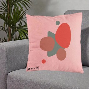 Perna Decorativa Abstract Forme Coral Turcoaz, 40x40 cm, Roz, Husa Detasabila, Perna Inclusa, BEKZ®