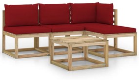 3065210 vidaXL Set mobilier de grădină cu perne roșu vin, 5 piese