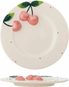 Farfurie din ceramică cu cireșe sculptate, D20,5×H3 cm, roz, „Berrie"
