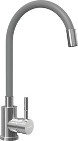Baterie bucatarie Schock Flora inox periat cu pipa flexibila, cartus ceramic, gri