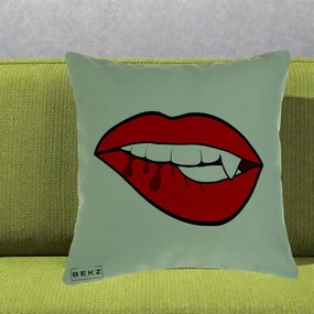 Perna Decorativa Vampire Lips Halloween, 40x40 cm, Verde, Husa Detasabila, Perna Inclusa, BEKZ®