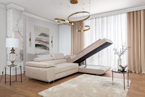 Coltar extensibil dreapta 4 locuri, ELTAP, Anton, 272x203x85 cm, lemn/poliester, bej deschis