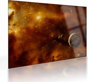 Tablou pe sticlă - Planete cu nebuloasă (70x50 cm)