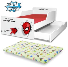 Pat copii Spiderman 2-12 ani cu sertar si saltea inclusa