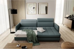 Colțar verde prăfuit extensibil/cu spațiu de depozitare cu tapițerie din catifea (cu colț pe partea dreaptă/cu șezlong) Gomsi – ELTAP