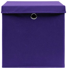 Cutii depozitare cu capace, 10 buc., violet, 32x32x32cm, textil Violet cu capace, 10, 1, 10