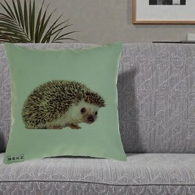 Perna Decorativa Arici Fotorealist, 40x40 cm, Verde, Husa Detasabila, Perna Inclusa, BEKZ®