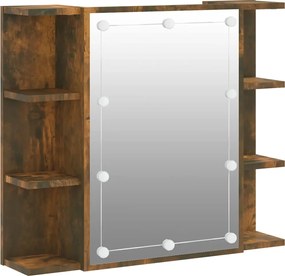 vidaXL Dulap cu oglindă și LED, stejar fumuriu, 70x16,5x60 cm