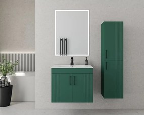 Set dulap baza suspendat Drop Lines Hera cu 2 usi verde si lavoar 60 cm alb