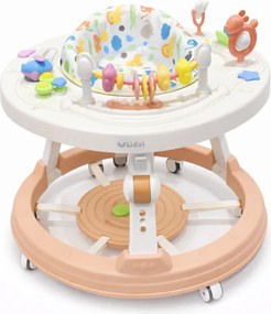 Centru de activitati transformabil in premergator Kidizi Orbit Activity Seat roz pentru fetite, cu panou rotativ 360°, panou pentru picioare interactiv detasabil si reglaj pe 3 niveluri