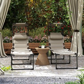 Outsunny Set de 2 șezlonguri pliabile confort sporit spătar parasolar reglabile multi-poziții, kaki | Aosom Romania