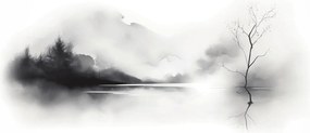 Tablou - pictură cu cerneală de peisaj (120x50 cm)